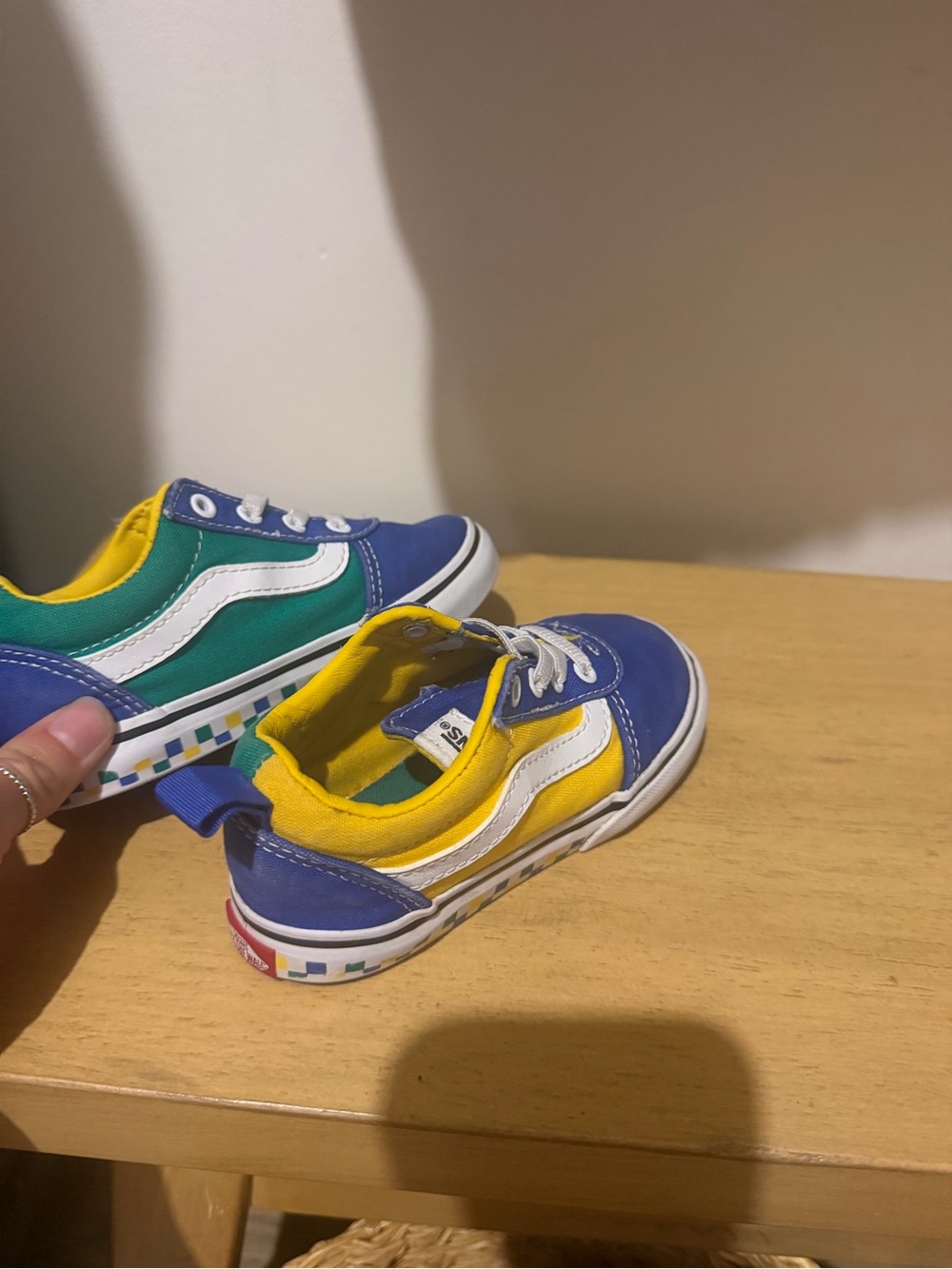Kids Toddler Low-Top Canvas Van Sneakers in Blue, Yellow & Green Classic Retro